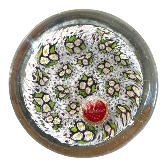 Murano Millefiori Art Glass Paperweight Canes Floral Vintage Handmade Italy 4" - Picture 7 of 7
